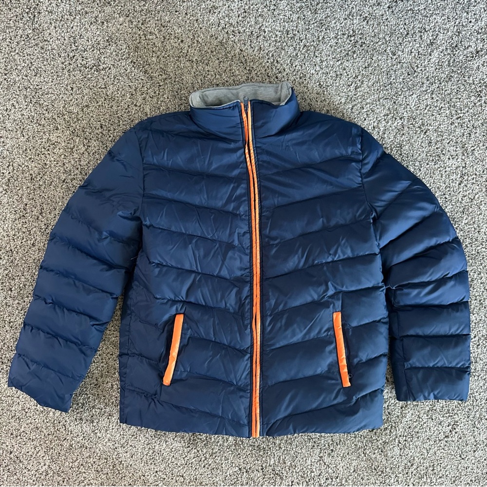 Vintage Navy Puffer Jacket with Orange Trim
